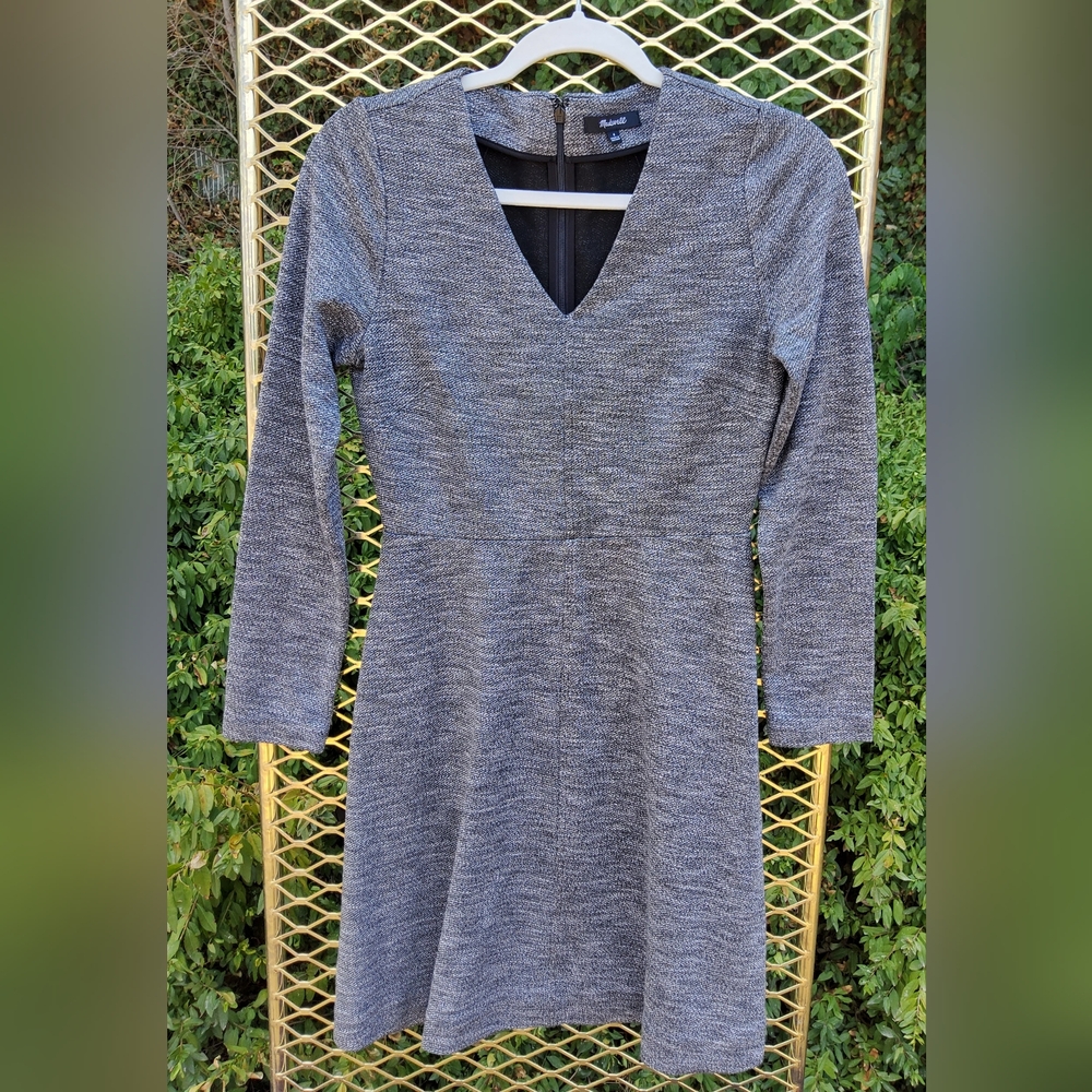 MADEWELL grey static Bridewalk, V-neck, long-sleev dress